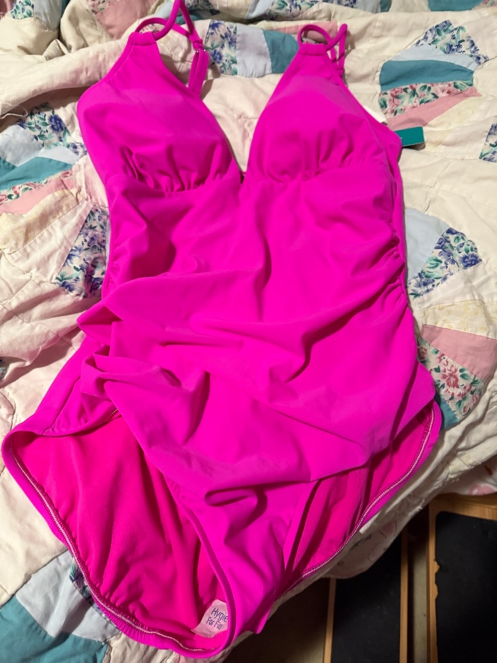 Aqua Green Hot Pink One-Piece Swim suit. Very small . More like a medium.